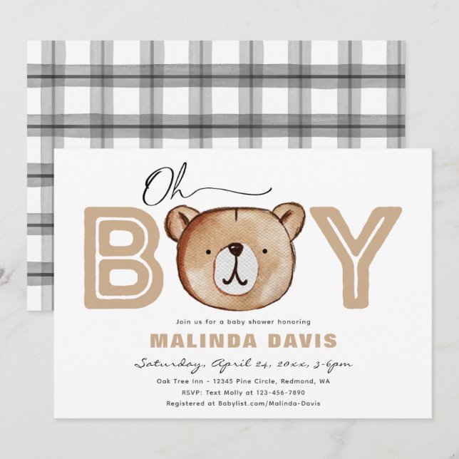 Bearly Baby Shower Invitation | Bear Baby Shower (Front/Back)