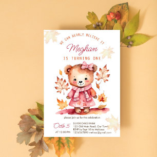 Bearly believe it girl teddy fall birthday party  invitation