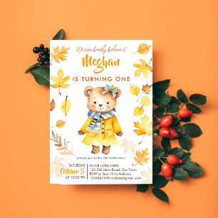 Bearly believe it girl teddy fall birthday party  invitation
