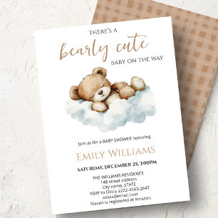Bearly Cute Baby Shower Invitation   Neutral Teddy