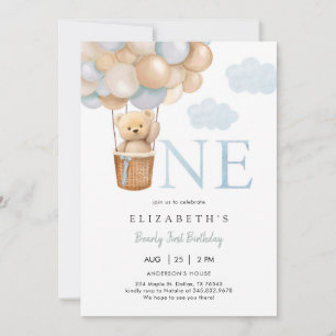 Bearly First Teddy Bear 1st Birthday Invitation