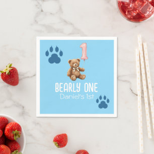 Bearly One Brown Teddy Bear First Birthday Napkin