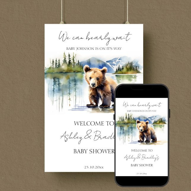 Bearly wait adventure baby shower welcome sign (Bearly wait adventure awaits national parks themed baby shower welcome sign template download)