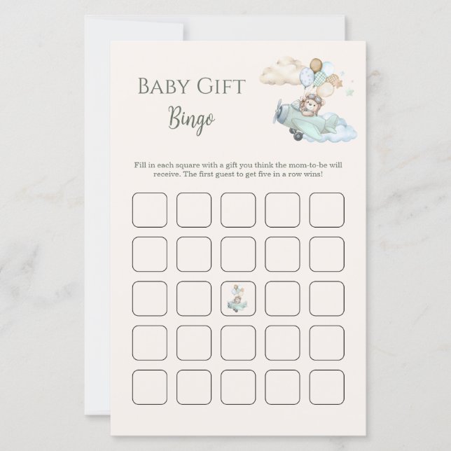 Bearly Wait Aeroplane Baby Shower Bingo Game (Front)