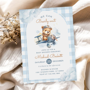 Bearly Wait Airplane Teddy Bear Boy Baby Shower Invitation