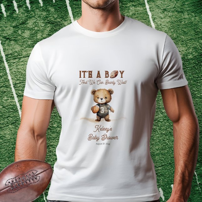 Bearly Wait American Football Baby Shower  Tri-Blend Shirt (Teddy Bear Boy "We Can Bearly Wait!" American Football Baby Shower Tri-Blend T-Shirt for Dad to Be)
