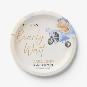 Bearly Wait Baby Shower, Flying Bear Watercolor Paper Plate