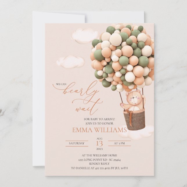  Bearly Wait! Baby Shower Invitation Green brown (Front)