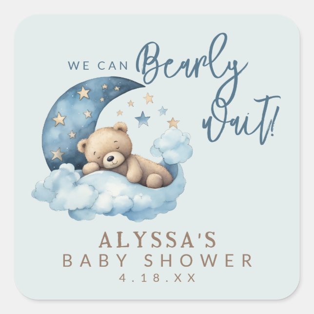 Bearly Wait Baby Shower Square Sticker (Front)