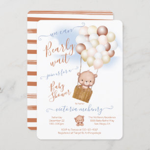 Bearly Wait Baby Shower Teddy Bear Balloons Invitation