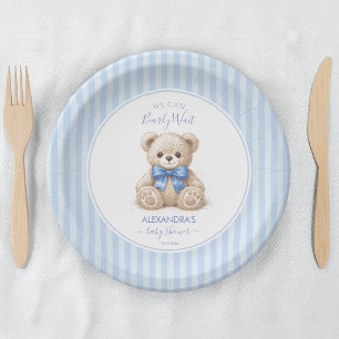 Bearly Wait Baby Shower Teddy Bear & Blue Stripes  Paper Plate