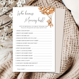 Bearly Wait Baby Shower Who Knows Mummy Best