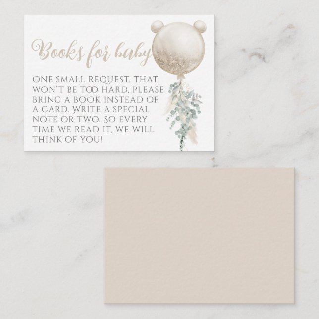 Bearly wait Balloon Baby Shower books Enclosure Card (Front/Back)