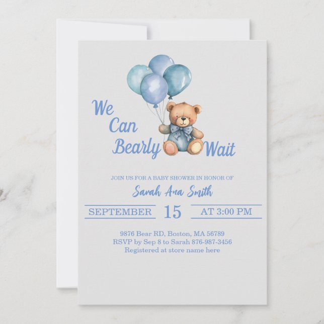 Bearly Wait Balloons Baby Shower Invitation (Front)
