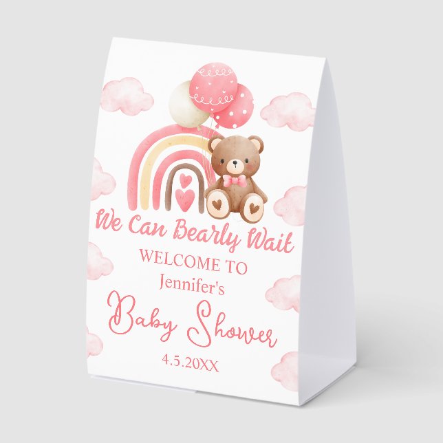  bearly wait, bear baby shower pink welcome (Front)