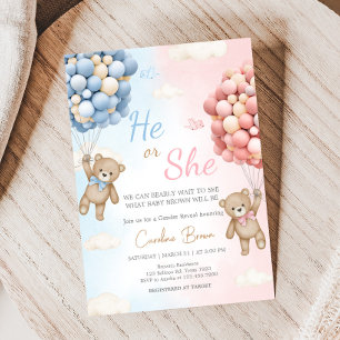 Bearly Wait Bear Balloon Gender Reveal Invitation