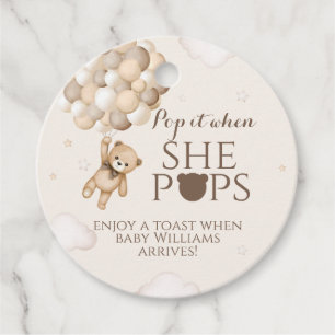 Bearly Wait Bear Balloon She Pops Baby Shower  Favour Tags