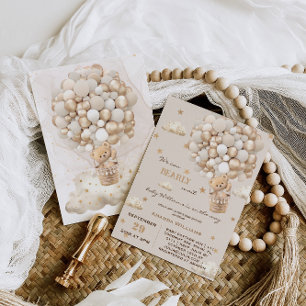 Bearly Wait Bear Balloons Neutral Gold Baby Shower Invitation