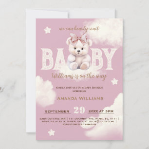 Bearly Wait Bear Bow Baby Girl Shower Invitation