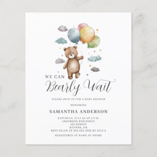 Bearly Wait Bear Budget Baby Shower Invitation