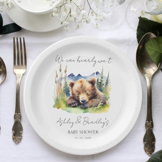 Bearly wait bear cub adventure awaits baby shower paper plate (Bearly wait bear cub adventure awaits baby shower paper plates personalized tableware cute baby bear)
