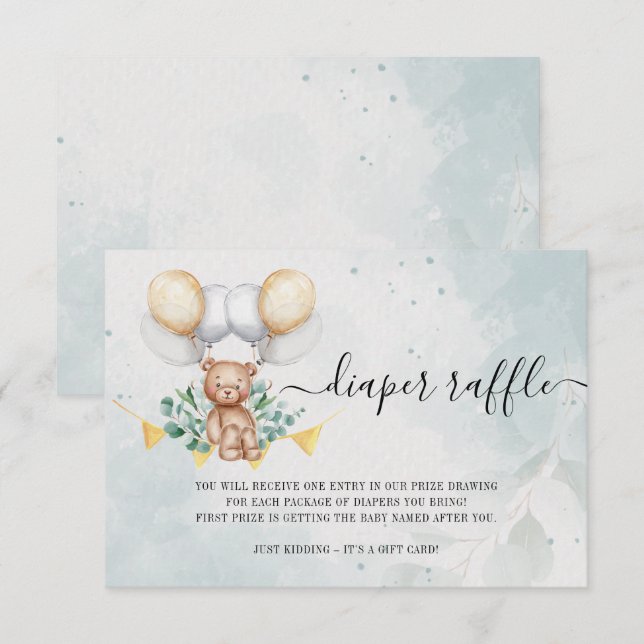 Bearly Wait Bear Diaper Raffle Baby Shower Card (Front/Back)