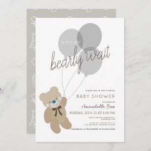 Bearly Wait Bear Grey Virtual Baby Shower Invitation
