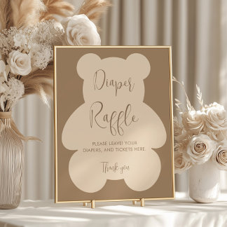 Bearly Wait Beige Baby Shower Diaper Raffle Poster