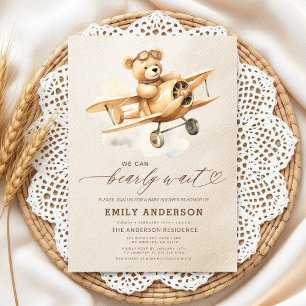 Bearly Wait Beige Gender Neutral Baby Shower Invitation