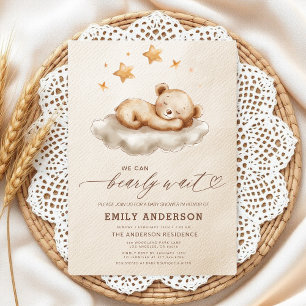 Bearly Wait Beige Gender Neutral Baby Shower Invitation