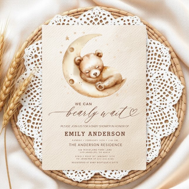 Bearly Wait Beige Gender Neutral Baby Shower Invitation (Creator Uploaded)