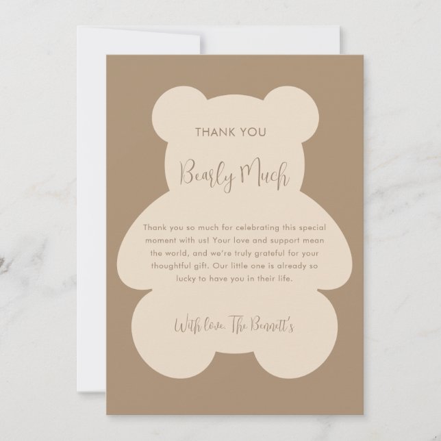 Bearly Wait Beige Teddy Bear Baby Shower Thank You Card (Front)