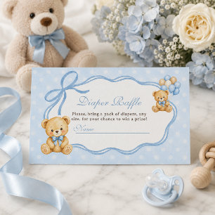Bearly Wait Blue Bear Baby Shower Diaper Raffle Enclosure Card