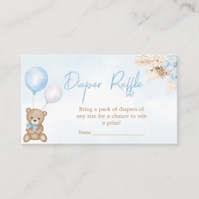 Bearly Wait Blue Bear Baby Shower Diaper Raffle Enclosure Card (Front)