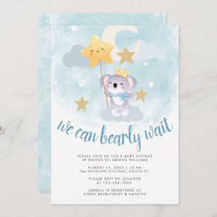 Bearly wait blue bear star & sky baby shower invitation