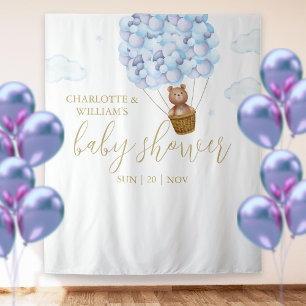 Bearly Wait Blue Boy Baby Shower Photo Backdrop Tapestry