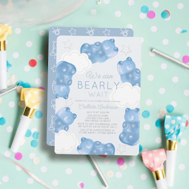 Bearly Wait Blue Gummy Bear Boy Baby Shower Invitation (Creator Uploaded)
