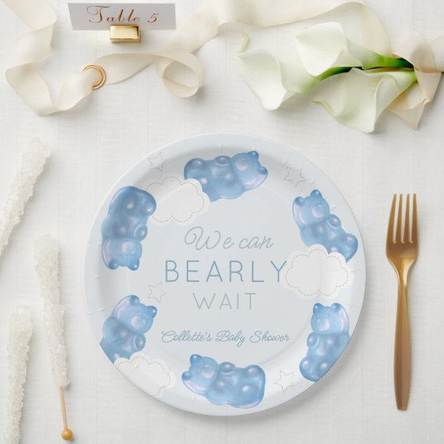 Bearly Wait Blue Gummy Bear Boy Baby Shower Paper Plate (Wedding)
