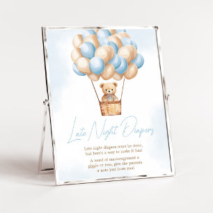 Bearly Wait Blue HotAir Balloon Late Night Diapers Poster