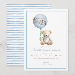 Bearly Wait Blue Teddy Bear Baby Shower Invite