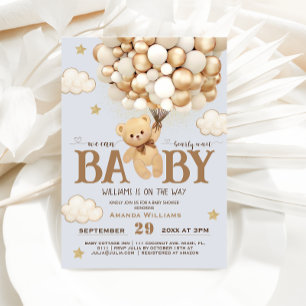 Bearly Wait Blue Teddy Bear Baby Shower Neutral Invitation