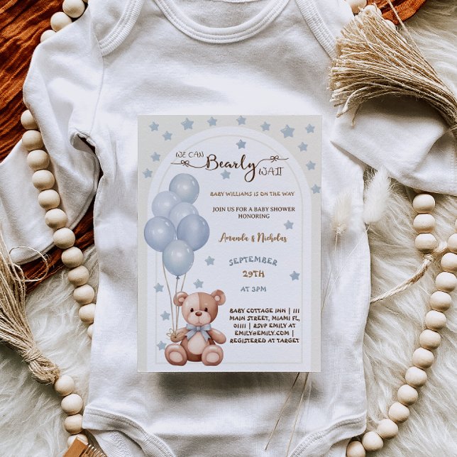 Bearly Wait Blue Vintage Baby Boy Shower  Invitation (Creator Uploaded)