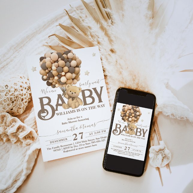 Bearly Wait Boho Balloon Neutral Baby Shower Invitation (Creator Uploaded)