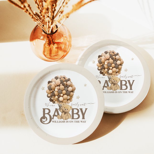 Bearly Wait Boho Balloon Neutral Baby Shower Paper Plate (Creator Uploaded)