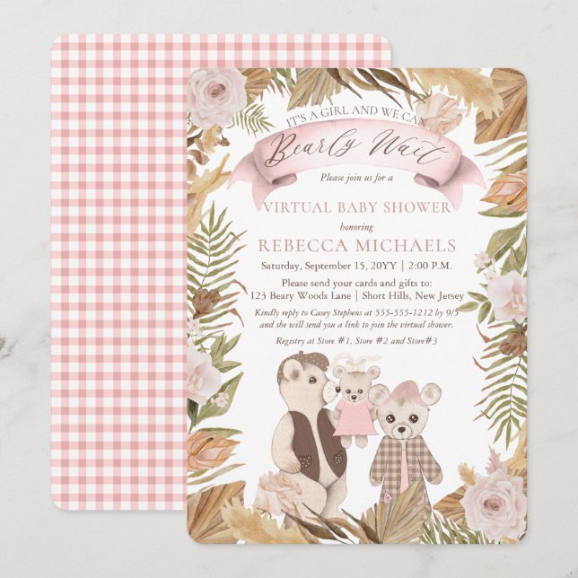 Bearly Wait Boho Bear Family Virtual Baby Shower I Invitation (Front/Back)