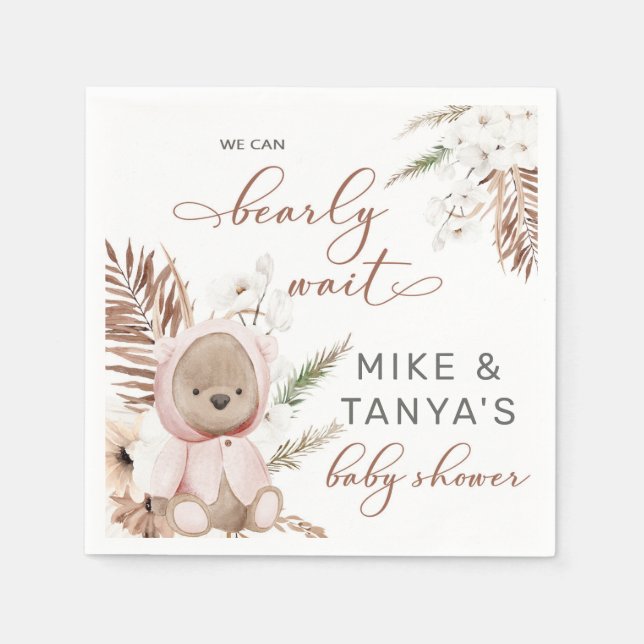 Bearly wait boho bear girl baby shower napkins. napkin (Front)