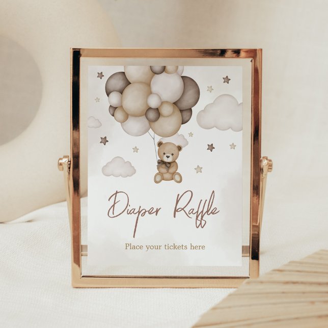 Bearly Wait Brown Balloon Diaper Raffle Poster (Boho Brown Bear Baby Shower Diaper Raffle Sign)