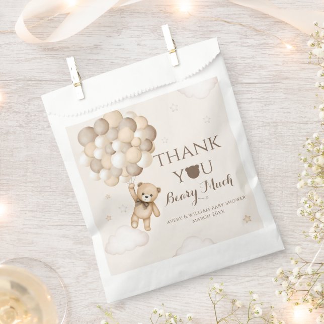 Bearly Wait Brown Bear Balloon Baby Shower  Favour Bags (Clipped)
