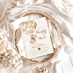 Bearly Wait Brown Bear Balloon Baby Shower  Invitation