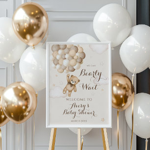 Bearly Wait Brown Bear Balloon Baby Shower  Poster